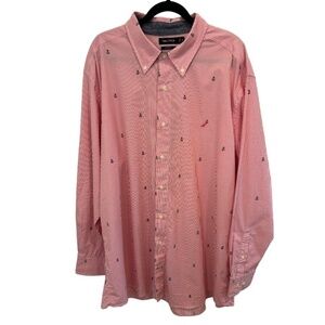 Nautica Men Pink Stripe Nautical Anchors Long Sleeve Button Down Shirt 2XL NWOT